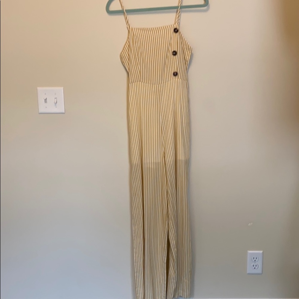 Yellow/Creme striped pants romper - size M